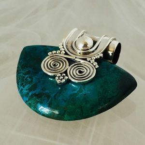 925 Sterling Silver Tribal Chrysocolla Pendant